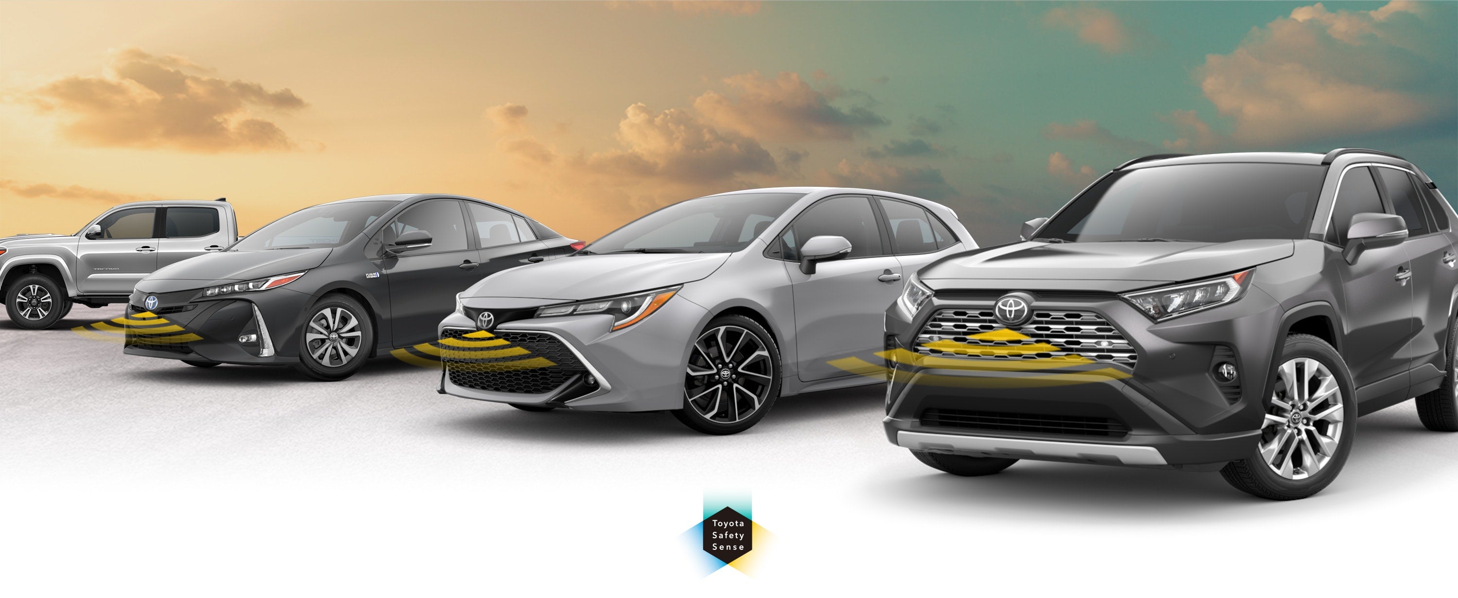 Toyota Safety Sense: Designed for Safety. Options shown on Toyota models including RAV4, Tacoma, and Camry, available now at San Francisco Toyota in San Francisco CA.