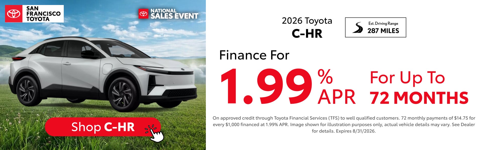 1.99% APR for 72 months on C-HR