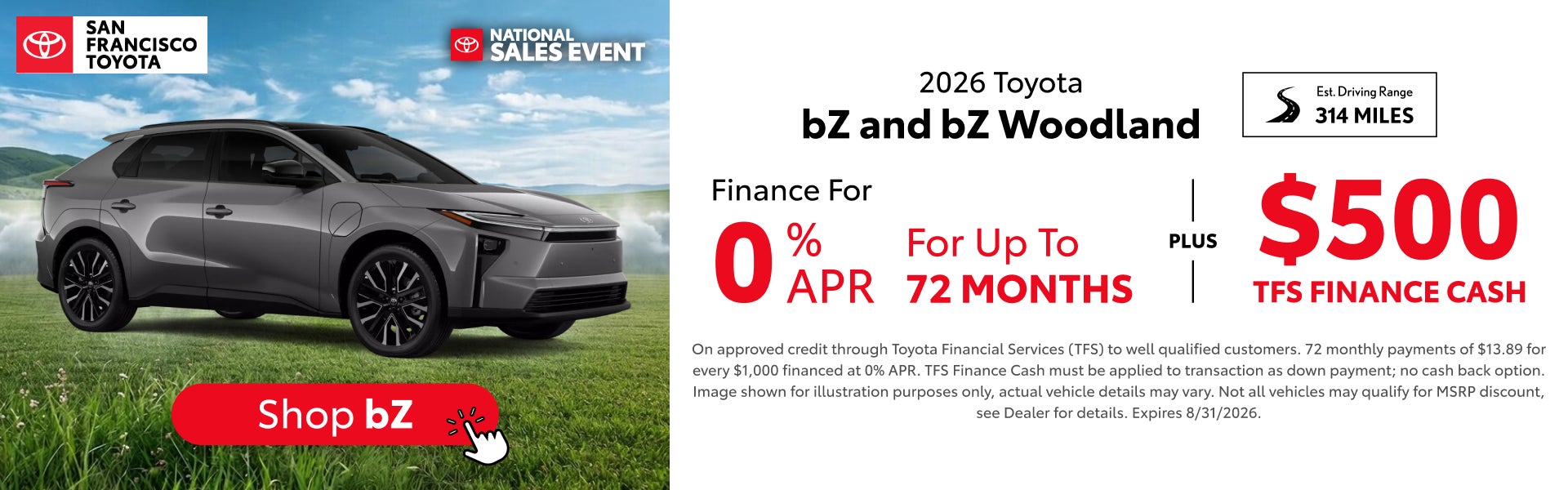 0% APR for 72 months on bZ